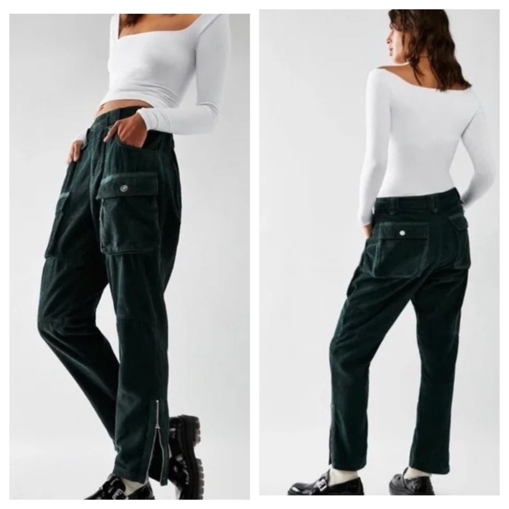 New Free People London Calling Slouchy Cord Pants- Forrest Green
